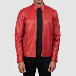 Ionic Red Leather Biker Jacket