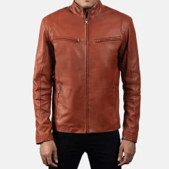 Ionic Tan Brown Leather Biker Jacket