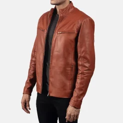 Ionic Tan Brown Leather Biker Jacket