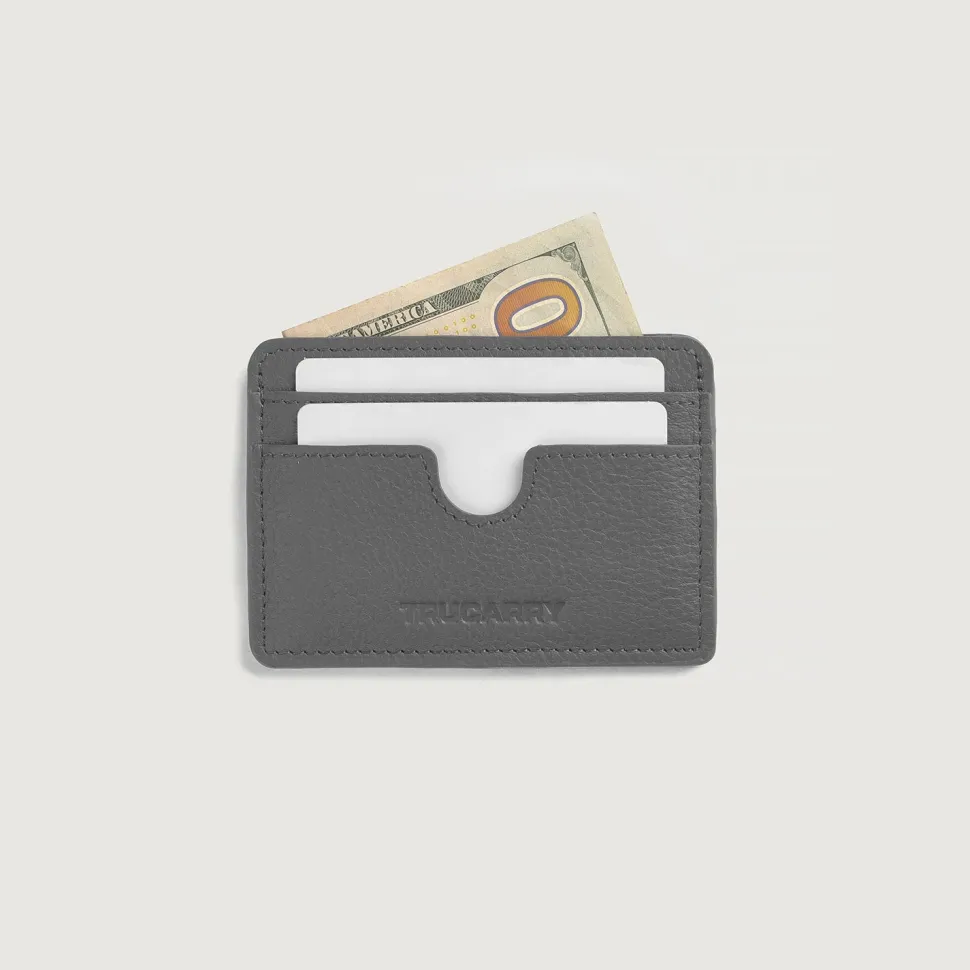 Karl Grey Leather Card Holder