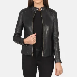 Kelsee Black Leather Biker Jacket