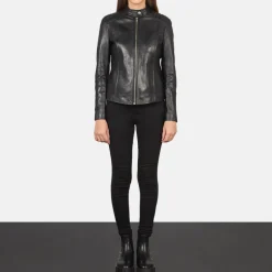Kelsee Black Leather Biker Jacket