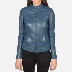 Kelsee Blue Leather Biker Jacket