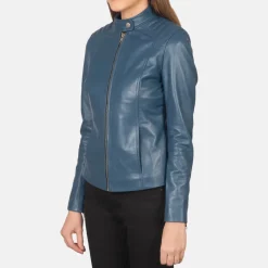 Kelsee Blue Leather Biker Jacket