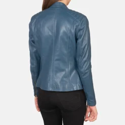 Kelsee Blue Leather Biker Jacket
