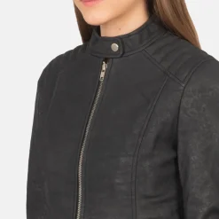 Kelsee Distressed Black Leather Biker Jacket