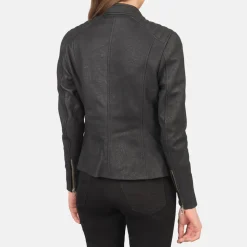 Kelsee Distressed Black Leather Biker Jacket