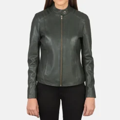 Kelsee Green Leather Biker Jacket