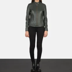 Kelsee Green Leather Biker Jacket