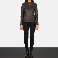 Kelsee Maroon Leather Biker Jacket