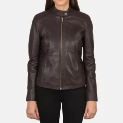 Kelsee Maroon Leather Biker Jacket
