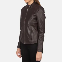 Kelsee Maroon Leather Biker Jacket
