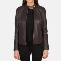 Kelsee Maroon Leather Biker Jacket