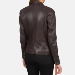 Kelsee Maroon Leather Biker Jacket