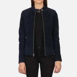 Kelsee Navy Blue Suede Biker Jacket