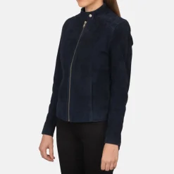 Kelsee Navy Blue Suede Biker Jacket
