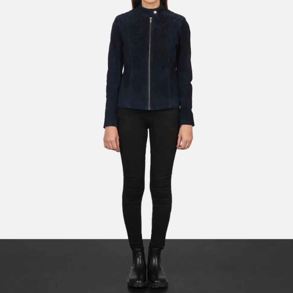 Kelsee Navy Blue Suede Biker Jacket