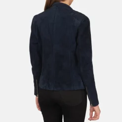 Kelsee Navy Blue Suede Biker Jacket