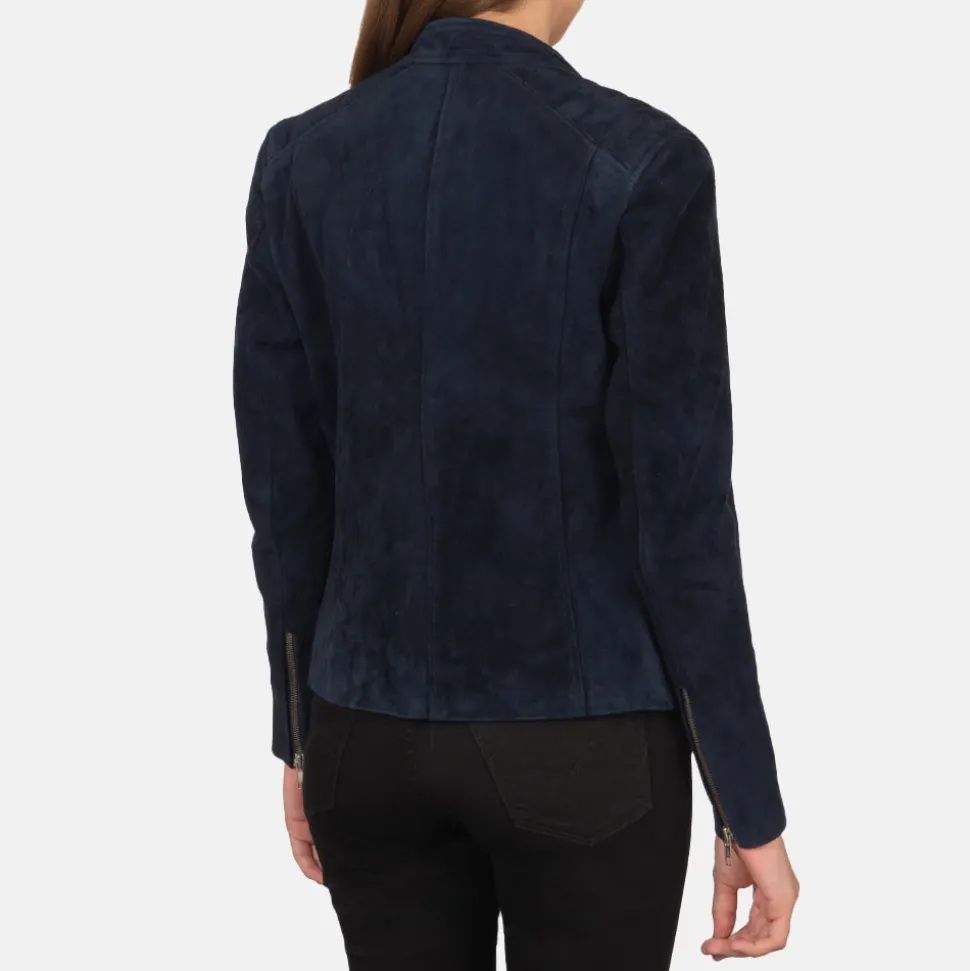 Kelsee Navy Blue Suede Biker Jacket