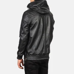 Kenton Hooded Black Leather Pullover Jacket