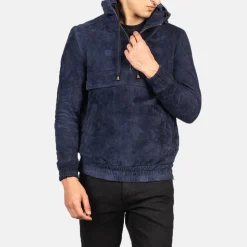 Kenton Hooded Blue Suede Pullover Jacket