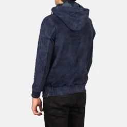Kenton Hooded Blue Suede Pullover Jacket