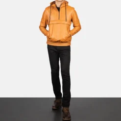 Kenton Hooded Brown Leather Pullover Jacket