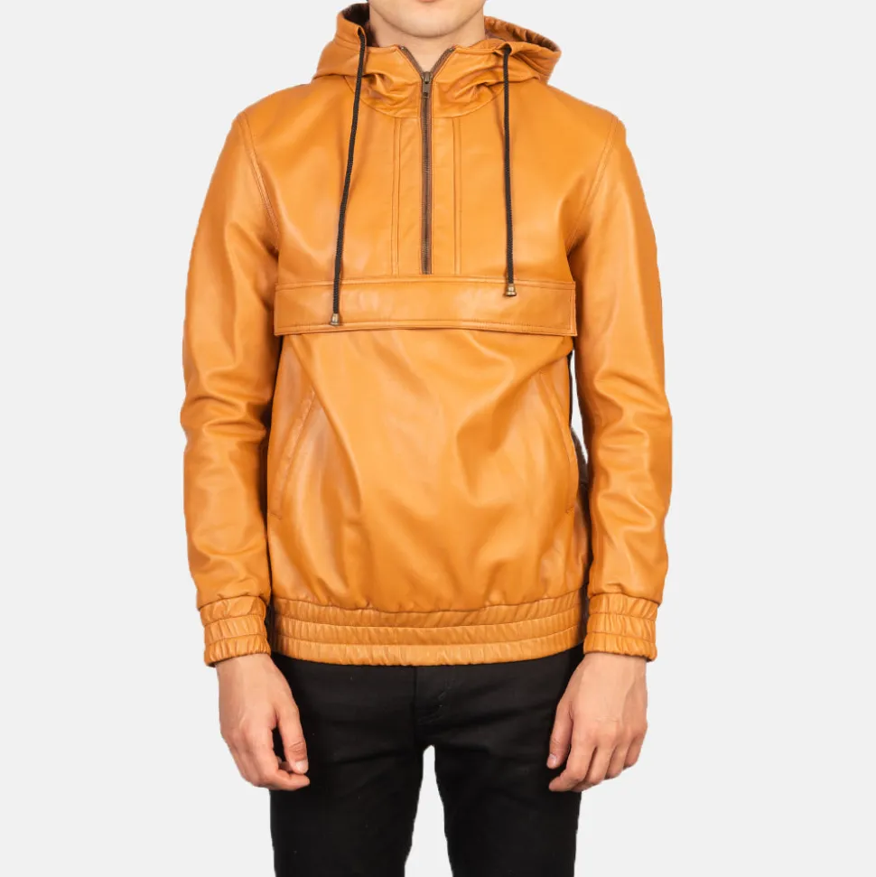 Kenton Hooded Brown Leather Pullover Jacket