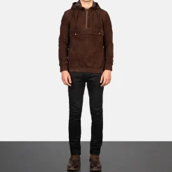 Kenton Hooded Mocha Suede Pullover Jacket