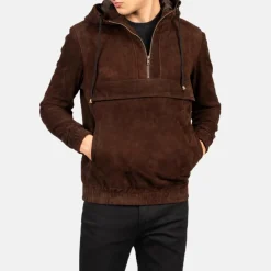 Kenton Hooded Mocha Suede Pullover Jacket