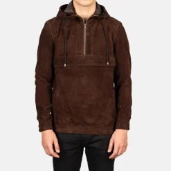 Kenton Hooded Mocha Suede Pullover Jacket