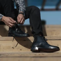 Knight Derby Black Leather Boots