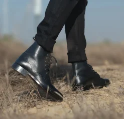 Knight Derby Black Leather Boots