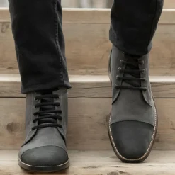 Knight Derby Grey & Black Leather Boots - StudGuard