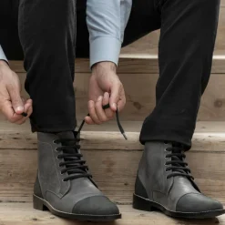 Knight Derby Grey & Black Leather Boots - StudGuard