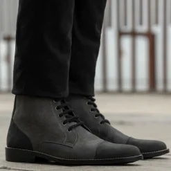 Knight Derby Grey & Black Leather Boots - StudGuard