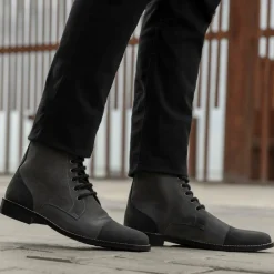 Knight Derby Grey & Black Leather Boots - StudGuard