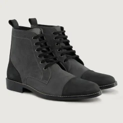 Knight Derby Grey & Black Leather Boots - StudGuard