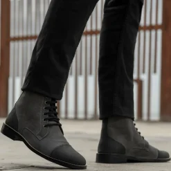Knight Derby Grey & Black Leather Boots - StudGuard