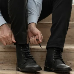 Knight Derby Hybrid Black Leather Boots - StudGuard
