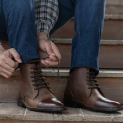 Knight Derby Hybrid Brown Leather Boots - StudGuard