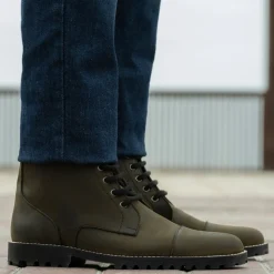 Knight Derby Olive Green Pullup Leather Boots - TerraGrip