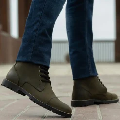 Knight Derby Olive Green Pullup Leather Boots - TerraGrip