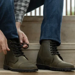 Knight Derby Olive Green Pullup Leather Boots - TerraGrip