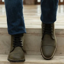 Knight Derby Olive Green Pullup Leather Boots - TerraGrip