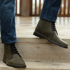 Knight Derby Olive Green Pullup Leather Boots - TerraGrip