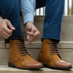 Knight Derby Tan & Brown Leather Boots - StudGuard