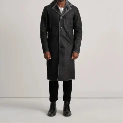 Kolby Distressed Black Leather Shearling Coat