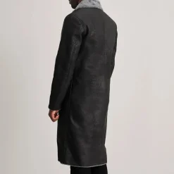 Kolby Distressed Black Leather Shearling Coat