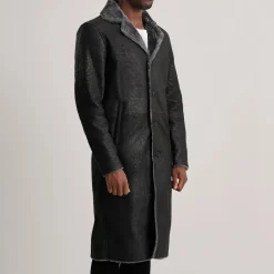 Kolby Distressed Black Leather Shearling Coat